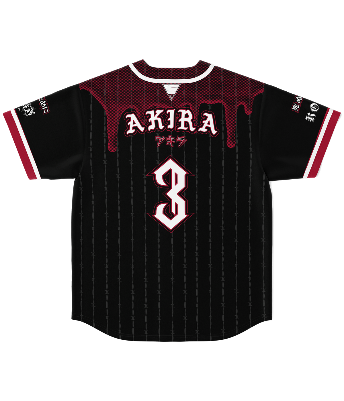black and red pinstripe baseball jersey